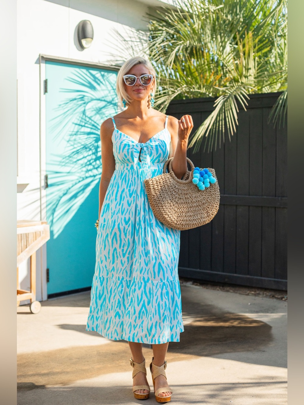 NWT La Mer Luxe Martina Midi Strappy Summer Dress in Caribbean Blue Tahiti S